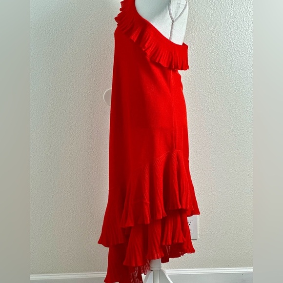 Mango Women’s Red One-Shoulder Asymmetric Ruffled Dress Size 10 - Picture 4 of 15